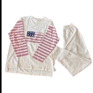 Bloomingdale’s American flag-themed PJ Lounge set waffle-knit cotton cream L